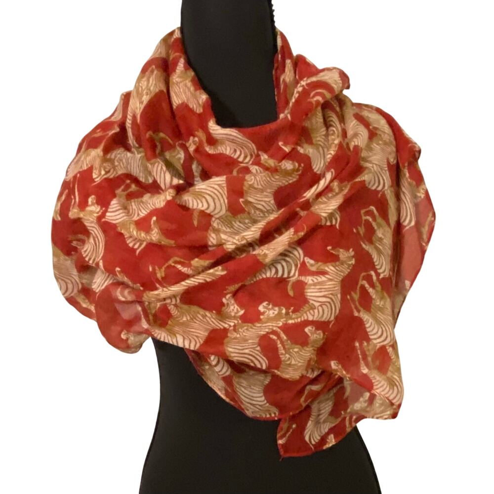 Chameleon Red Zebra Print Lightweight Scarf Cotton Blend Made in South Africa